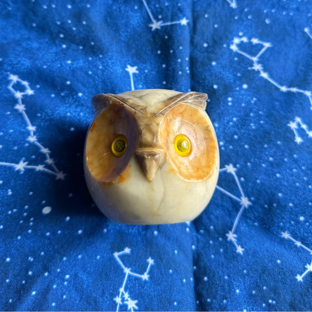 VINTAGE Italian Marble Alabaster Owl Paper Weight
